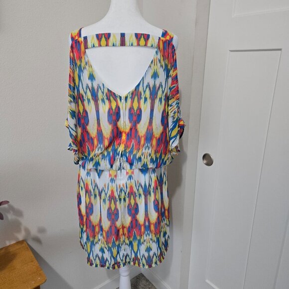 Bisou Bisou Michele Bohbot Multicolor Vneck Open Sleeve Lined Dress Sz 16 - Picture 7 of 13